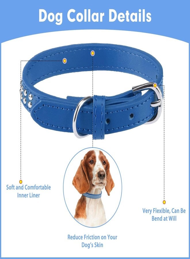 BINGPET BA2006 Adjustable Dog Real Split Leather Studded Pet Dog Collar, Durable Doggy Collars for Small Medium Large Dogs - Deep Blue M - Image 4